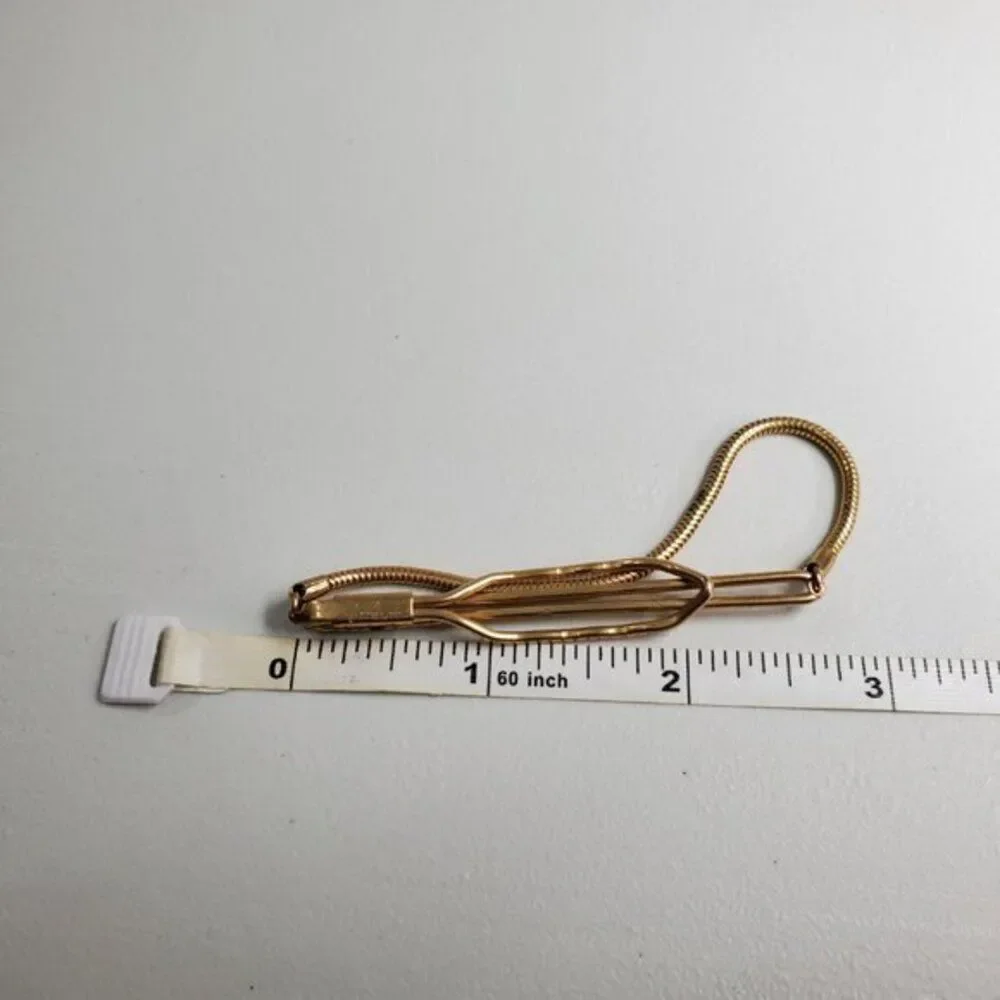 Anson Tie Bar Chain Gold Tone Stripe Basic Classic Draped Clip Wire Dainty Thin